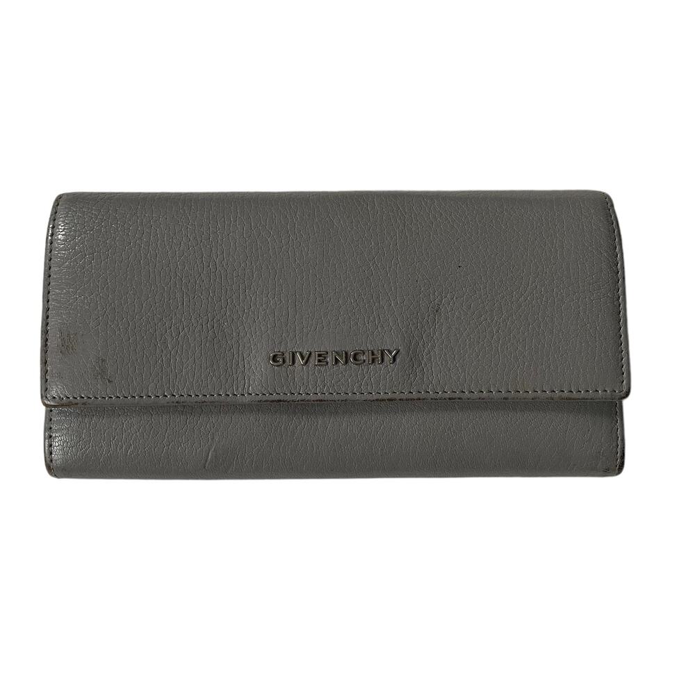 Givenchy Pandora Continental Wallet Pebbled Leather Gray